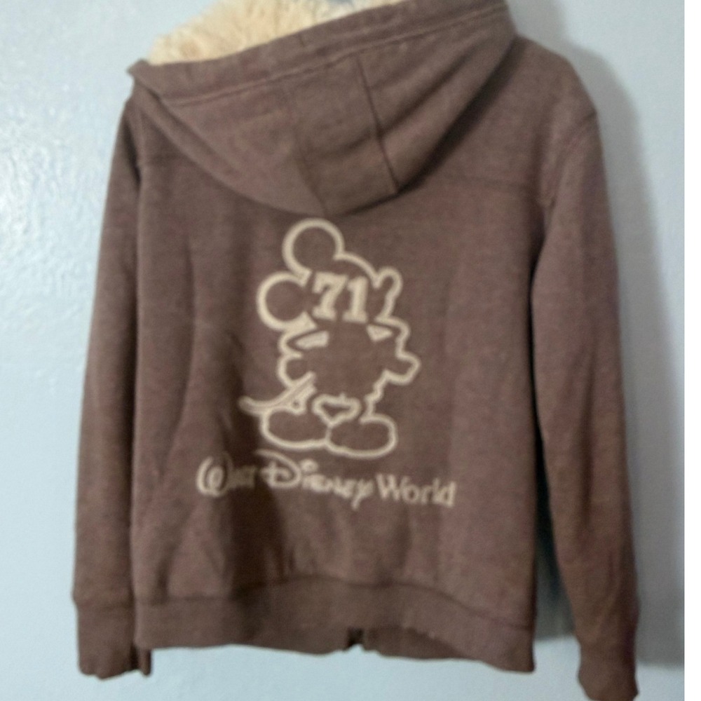 Disney Parks Walt Disney World Mickey Mouse Faux Fur Zip Hoodie Brown Large Cozy - Picture 3 of 6